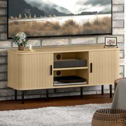 HOMCOM 2 Door 2 Shelf Oak Tone TV Unit - Size: 55 x 40 x 120cm - White - Wilko - thumbnail 1