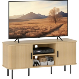 HOMCOM 2 Door 2 Shelf Oak Tone TV Unit - Size: 55 x 40 x 120cm - White - Wilko - thumbnail 3