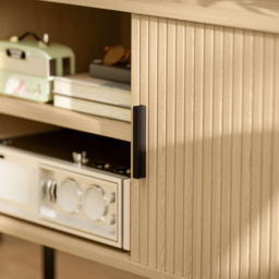 HOMCOM 2 Door 2 Shelf Oak Tone TV Unit - Size: 55 x 40 x 120cm - White - Wilko - thumbnail 4