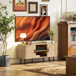 HOMCOM 2 Door 2 Shelf Oak Tone TV Unit - Size: 55 x 40 x 120cm - White - Wilko - thumbnail 5