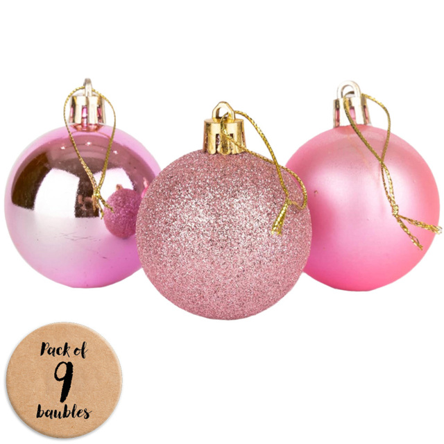 Shatchi 5cm Pink Shatterproof Christmas Bauble 9 Pack - Wilko - image 1