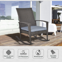 Outsunny Grey PE Rattan Rocking Chair with Cushion - Size: 66 x 88 x 98cm - Wilko - thumbnail 6