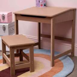 Premier Housewares Kids Natural Desk and Stool - Size: 55 x 48 x 55cm - Cream - Premier Kids - Wilko - thumbnail 1