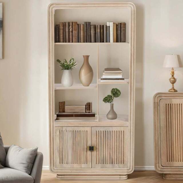 Brooklyn Hudson 2 Door 5 Shelf Carved Mango Wood Bookcase - Brown - Wilko - image 1