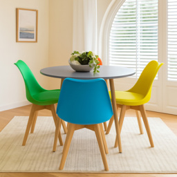 Kosy Koala Grey Round Dining Table Set with 4 Mixed Tulip Chairs - Size: 4 Seater - Multi - Wilko - thumbnail 3
