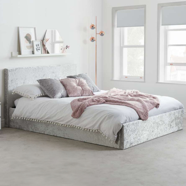 Berlin Double Steel Crushed Velvet Ottoman Bed - Grey - Birlea - Wilko - image 1