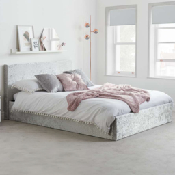 Berlin Double Steel Crushed Velvet Ottoman Bed - Grey - Birlea - Wilko - thumbnail 1