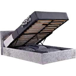 Berlin Double Steel Crushed Velvet Ottoman Bed - Grey - Birlea - Wilko - thumbnail 5
