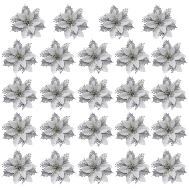 Living and Home Silver Flower Christmas Tree Ornament 24 Pack - Wilko - image 1