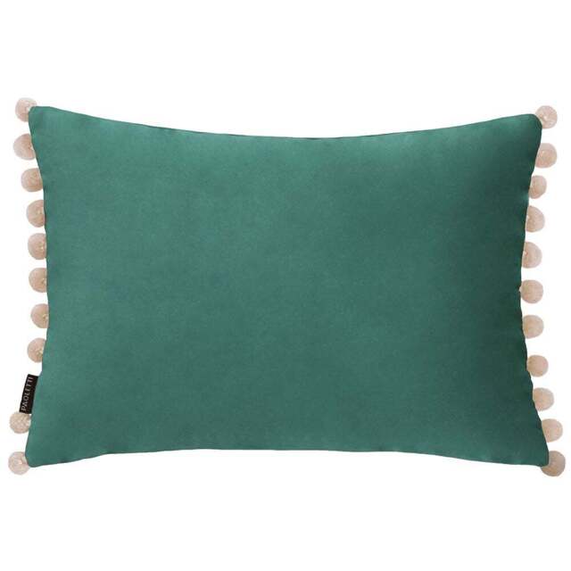 Paoletti Fiesta Duck Egg Natural Pom Pom Velvet Cushion - Size: 50 x 35 cm - Multi - Wilko - image 1