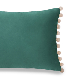 Paoletti Fiesta Duck Egg Natural Pom Pom Velvet Cushion - Size: 50 x 35 cm - Multi - Wilko - thumbnail 4