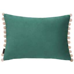 Paoletti Fiesta Duck Egg Natural Pom Pom Velvet Cushion - Size: 50 x 35 cm - Multi - Wilko