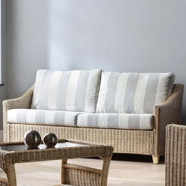 Desser Furniture Dijon 3 Seater Natural Rattan Athena Stripe Sofa - Cream - Wilko - image 1