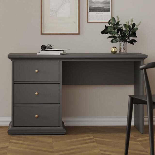 Florence Paris 3 Drawer Desk Matt Grey - Size: 61 x 130 x 73cm - Wilko - image 1
