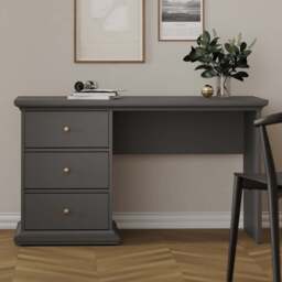 Florence Paris 3 Drawer Desk Matt Grey - Size: 61 x 130 x 73cm - Wilko - thumbnail 1