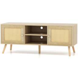 Costway 2 Door 2 Shelf Boho PE Rattan TV Stand - Size: 131 x 51 x 13cm - Multi - Wilko - thumbnail 4