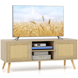 Costway 2 Door 2 Shelf Boho PE Rattan TV Stand - Size: 131 x 51 x 13cm - Multi - Wilko - thumbnail 3