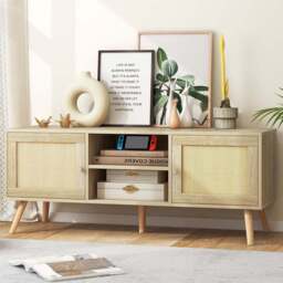 Costway 2 Door 2 Shelf Boho PE Rattan TV Stand - Size: 131 x 51 x 13cm - Multi - Wilko