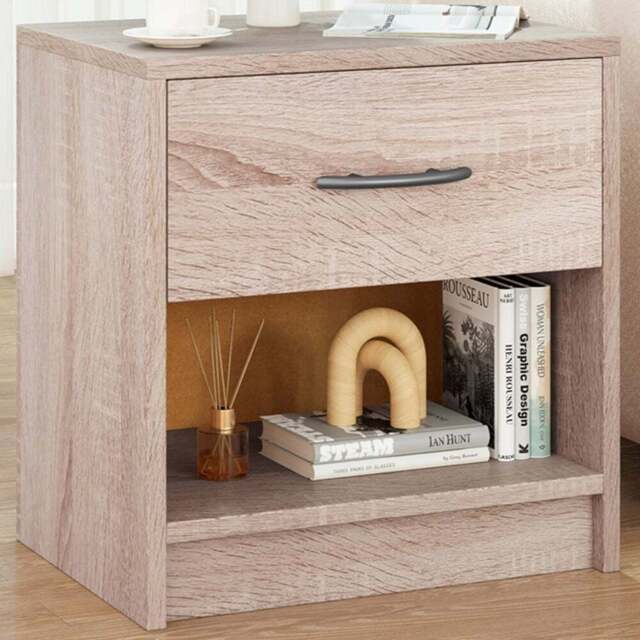 Costway Single Drawer Single Shelf Natural Nightstand - Wood - Wilko - image 1