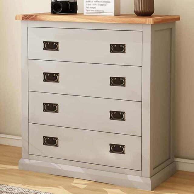Loreo 4 Drawer Light Grey Chest of Drawers with Brass Drop Handles - Wilko - image 1