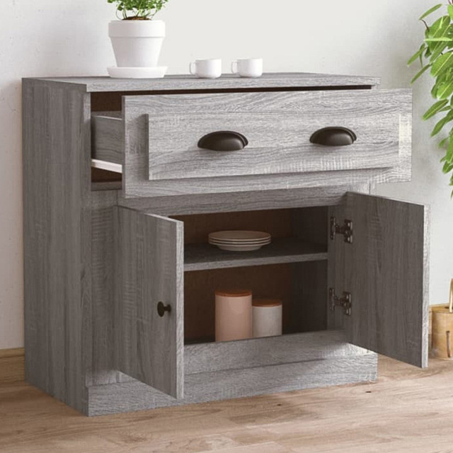 vidaXL 2 Door Single Drawer Grey Sonoma Wooden Sideboard - Size: 67.5 x 70 x 35.5cm - Wilko - image 1