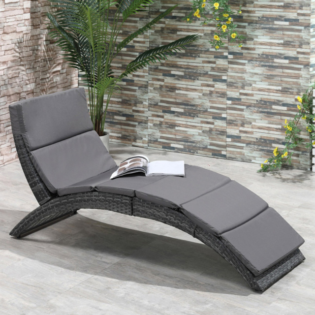 Outsunny Grey Rattan Sun Lounger - Size: 1 Seater - Wilko - image 1