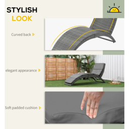 Outsunny Grey Rattan Sun Lounger - Size: 1 Seater - Wilko - thumbnail 6