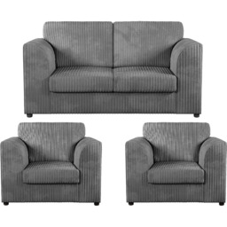 Luxor 4 Seater Grey Jumbo Cord Full Back Sofa Suite - Wilko - thumbnail 3