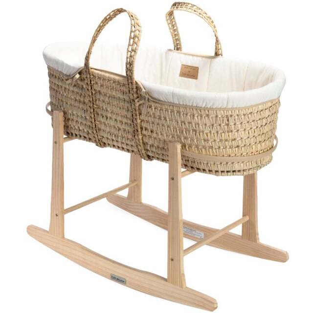 Clair de Lune Baby Cream Organic Palm Moses Basket with Natural Rocking Stand - Size: 68 x 28 x 74cm - Wilko - image 1