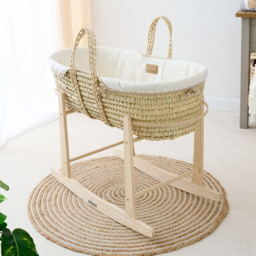 Clair de Lune Baby Cream Organic Palm Moses Basket with Natural Rocking Stand - Size: 68 x 28 x 74cm - Wilko - thumbnail 3
