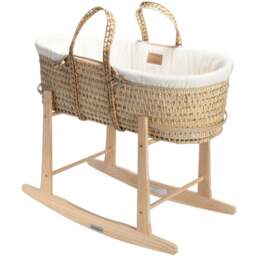 Clair de Lune Baby Cream Organic Palm Moses Basket with Natural Rocking Stand - Size: 68 x 28 x 74cm - Wilko - thumbnail 1