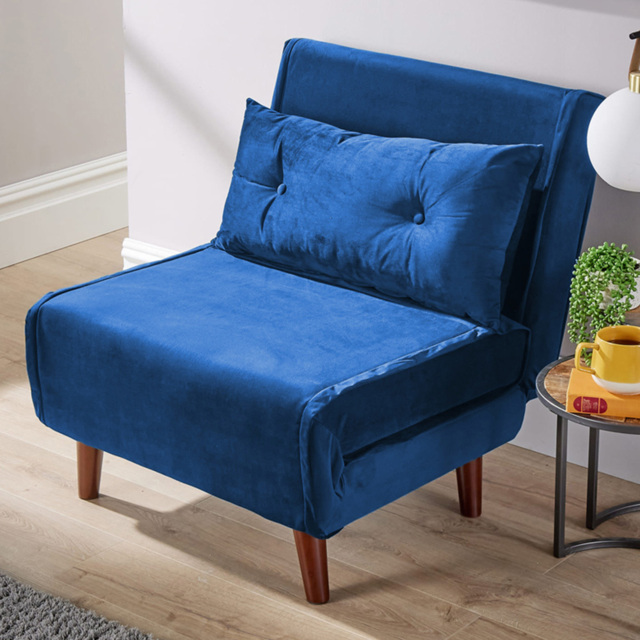 Home Source Morella Single Seater Blue Velvet Folding Sofa Bed with Pillow - Wilko - image 1