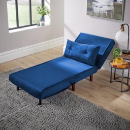 Home Source Morella Single Seater Blue Velvet Folding Sofa Bed with Pillow - Wilko - thumbnail 6