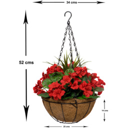 GreenBrokers Artificial Red Geraniums Round Coco Coir Hanging Plant Baskets 2 Pack - Size: 25 x 34 x 52cm - Wilko - thumbnail 4