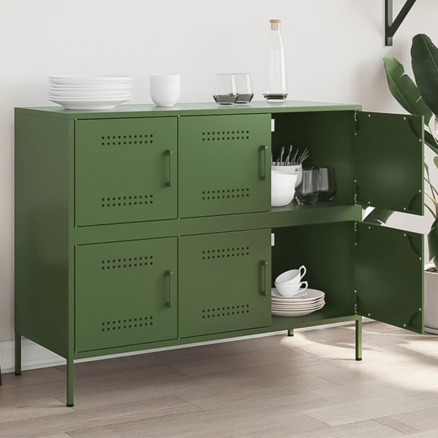 vidaXL 6 Door Olive Green Sideboard - Size: 79 x 100.5 x 39cm - Wilko - image 1