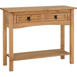 Seconique Corona 2 Drawer Single Shelf Distressed Waxed Pine Console Table - Size: 34 x 90 x 73cm - Brown - Wilko - thumbnail 3
