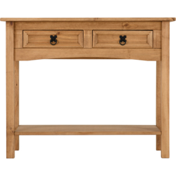 Seconique Corona 2 Drawer Single Shelf Distressed Waxed Pine Console Table - Size: 34 x 90 x 73cm - Brown - Wilko - thumbnail 4