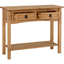 Seconique Corona 2 Drawer Single Shelf Distressed Waxed Pine Console Table - Size: 34 x 90 x 73cm - Brown - Wilko - thumbnail 5