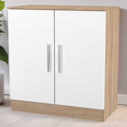 Crowndale Contrast 2 Door White Matt and Bardolino Oak Cabinet Ready Assembled - Size: 79 x 74 x 39cm - White Matt & Bardolino Oak - Wilko