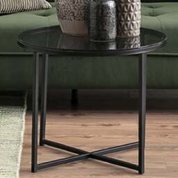Florence Cross Round Smoked Glass Top Metal Side Table - Silver - Furniture To Go - Wilko - thumbnail 1