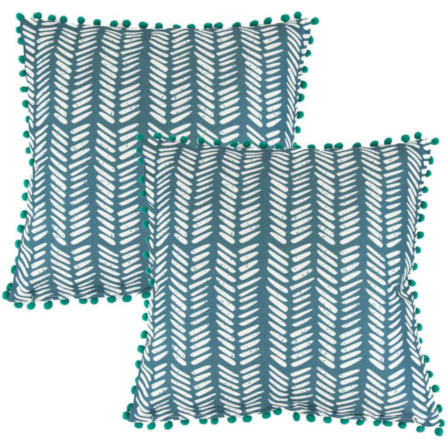 Streetwize Teal Fern Outdoor Scatter Cushion 2 Pack - Size: 44 x 44cm - Blue - Wilko - image 1