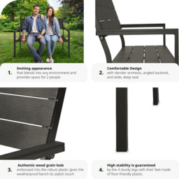 tectake 2 Seater Dark Grey Garden Bench - Wilko - thumbnail 7