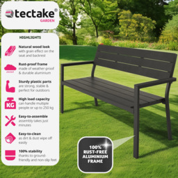 tectake 2 Seater Dark Grey Garden Bench - Wilko - thumbnail 4