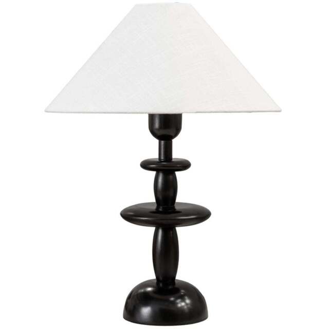 ValueLights Justin Natural Linen Tapered Shade Dark Wood Stacked LED Table Lamp - Size: 54 x 40 x 40cm - Black - Wilko - image 1