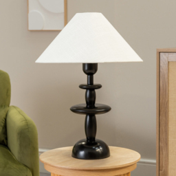 ValueLights Justin Natural Linen Tapered Shade Dark Wood Stacked LED Table Lamp - Size: 54 x 40 x 40cm - Black - Wilko - thumbnail 4