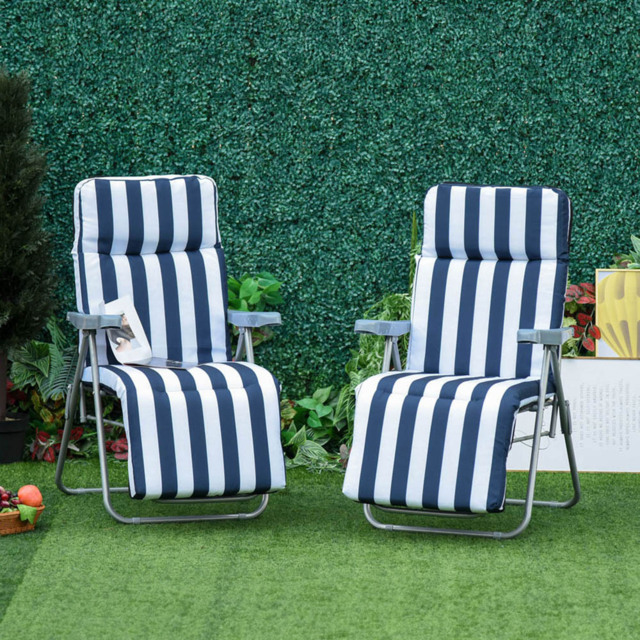 Outsunny Set of 2 Blue and White Recliner Sun Loungers - Size: 1 Seater - Wilko - image 1