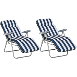 Outsunny Set of 2 Blue and White Recliner Sun Loungers - Size: 1 Seater - Wilko - thumbnail 3
