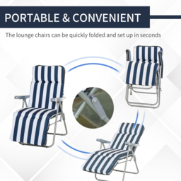 Outsunny Set of 2 Blue and White Recliner Sun Loungers - Size: 1 Seater - Wilko - thumbnail 7