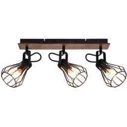 Cosylyte Kendan Matt Black 3 Light Wire Shade Spotlight - Size: 56.5 x 17.5 x 13.5cm - Brown - Wilko