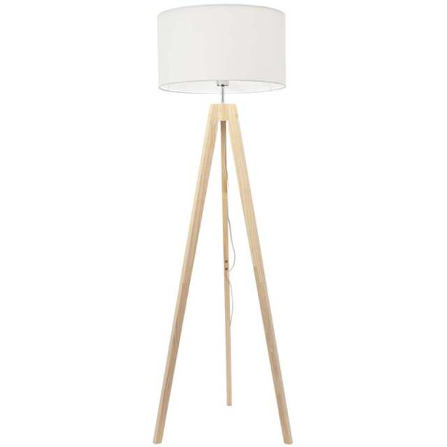 ValueLights Jackson White Shade Natural Wood Tripod LED Floor Lamp - Cream - Wilko - image 1